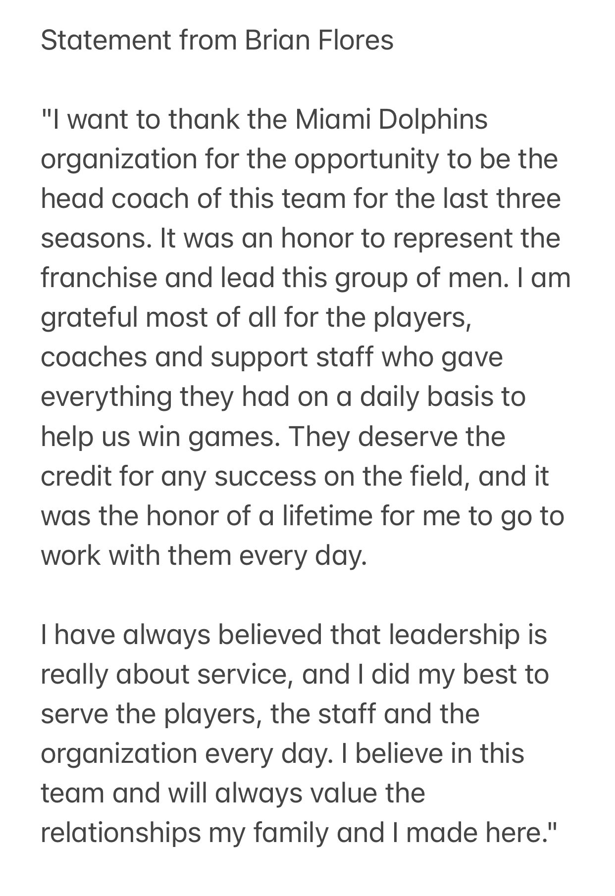 Brian Flores statement
